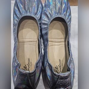 The Storehouse Flats foldable leather sky blue rainbow iridescent
